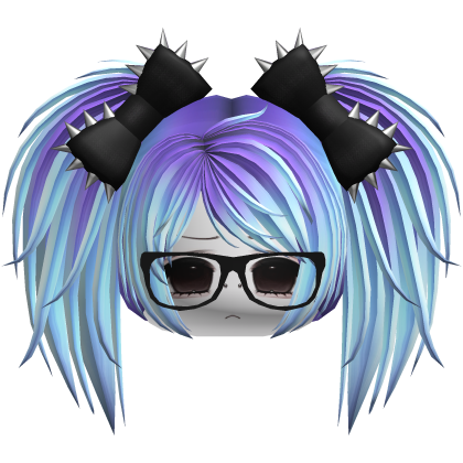 Gothic Moe Purple & Cyan Messy Pigtails /w Glasses