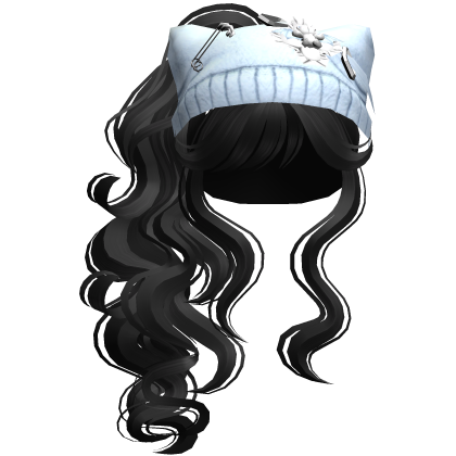 Blue Cat Beanie Y2K Curly Ponytail Hair Black Roblox item