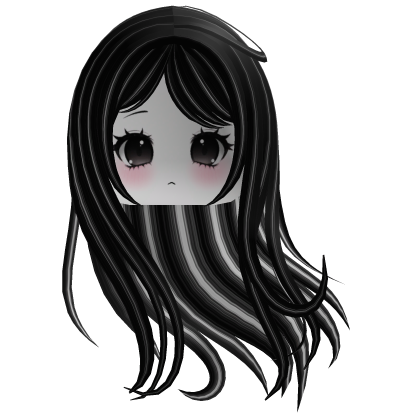 emo girl hair black white stripe with face Roblox item
