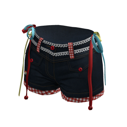 Y2K-Dark Blue-Lace-Denim-Shorts - ZN