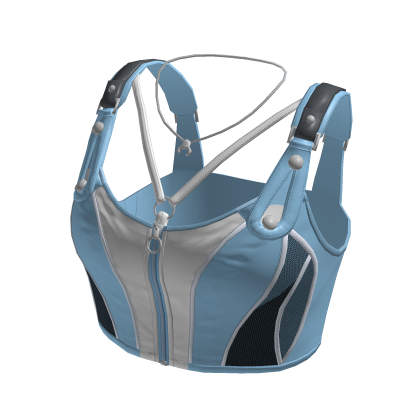 Y2K Cyber Zip Crop Top w/ Buckle Straps (Blue)