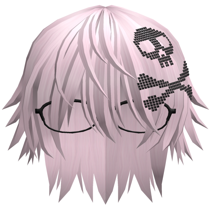 Emo Vkei Moe Boy Hair w Skull + Glasses Pink