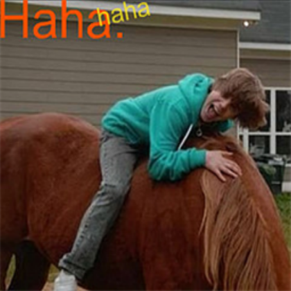 justin bieber riding a horse backwards XD Roblox decal