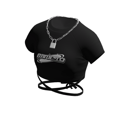 Black NINET9 Y2K Crop Top w/ Silver Lock Necklace