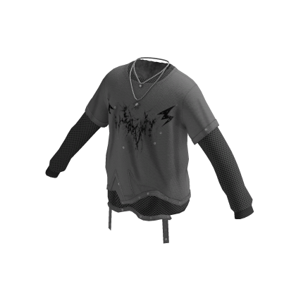 Oversized Graphic Sweater w/ Chain (Dark Grey)