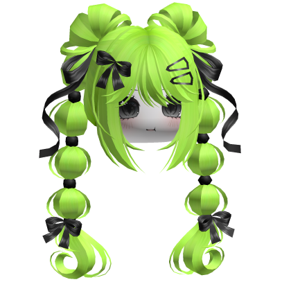 Kawaii Bow Bubble Braids Neon Green