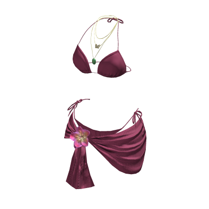 y2k Flower Bikini Wrap w Necklace (Pink) thumbnail