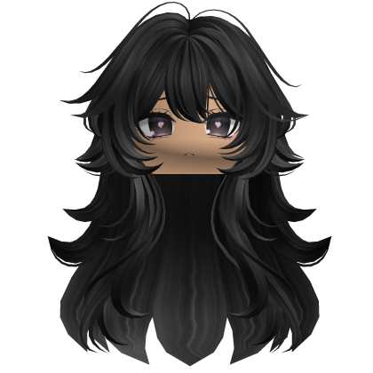 Super Fluffy Wavy Anime Hair w/ Face (Black) Roblox item