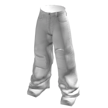 Baggy Denim White Ripped Jeans w/ Shoes