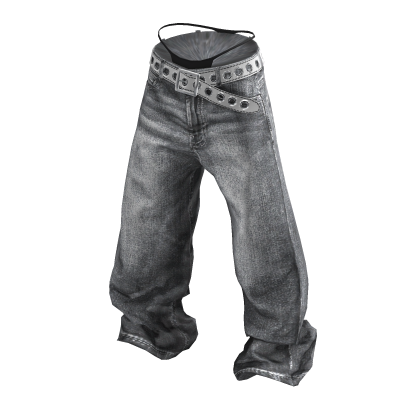💗Y2K OVERSIZED JEANS WITH BELT_GRAY