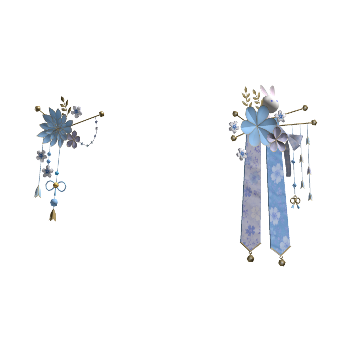 Blue & Gold Japanese Kanzashi Flower Hair Clips