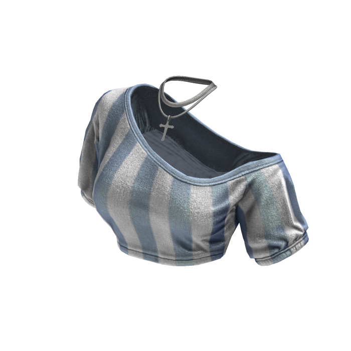 Cozy OffShoulderStripedTopNecklace(WhiteLightBlue)