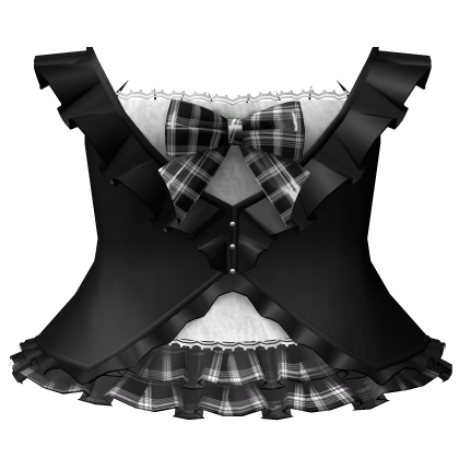 gothic plaid ruffle dress w bow - black white