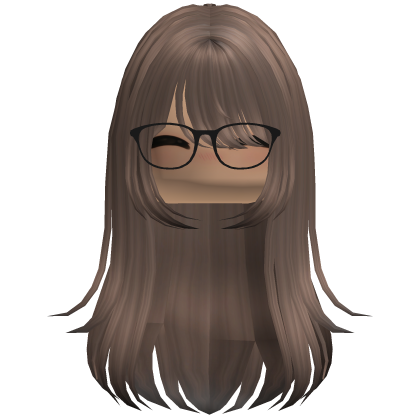 Long Layered Girl Hair w Glasses (Brown) Roblox item
