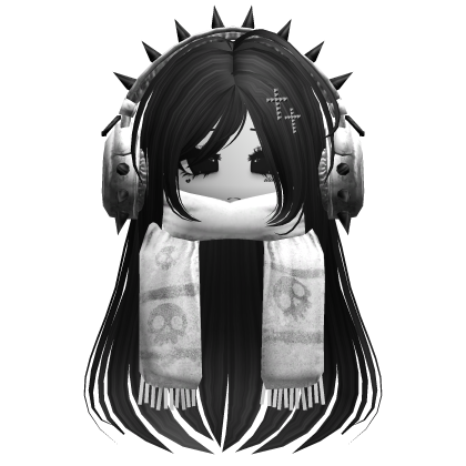 Straight Hair&Emo Headphones&Scarf Black