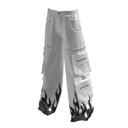 white & black flames y2k cargo pants