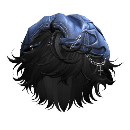 Black Messy Anime Hair w/ Y2K Street Style Hat Roblox item