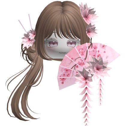 Side Ponytail w/ Cherry Blossoms & Fan