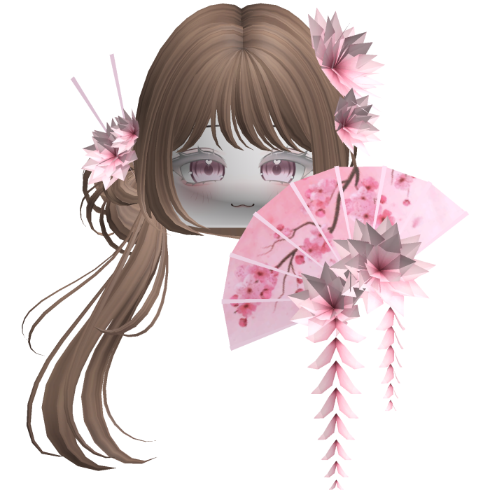 Side Ponytail w/ Cherry Blossoms & Fan