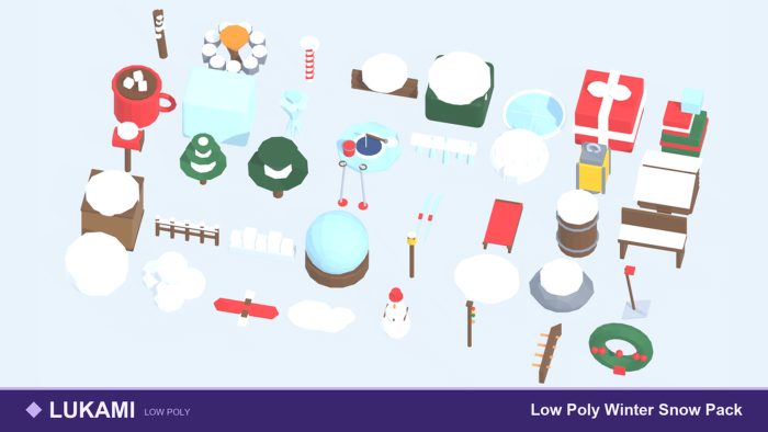 Low Poly Winter Pack Snow Christmas Ski Kit preview 1