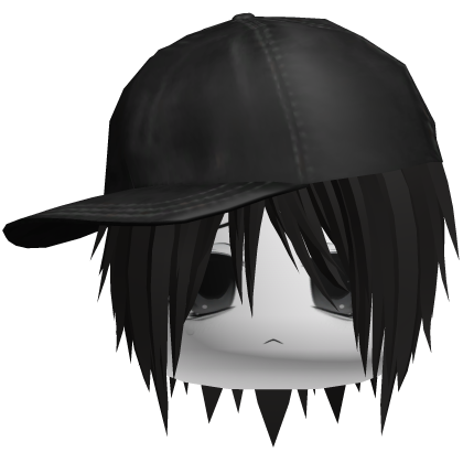 Boy Vkei Moe Black Hair w Face And Blue Denim Hat thumbnail