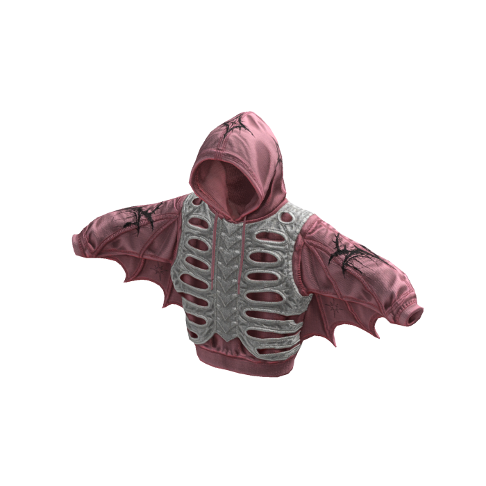 Bat Wing Skeleton Hoodie Pink