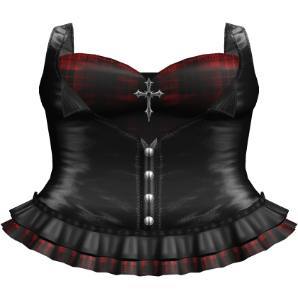 Emo Gothic Plaid Button Up Dress in Red