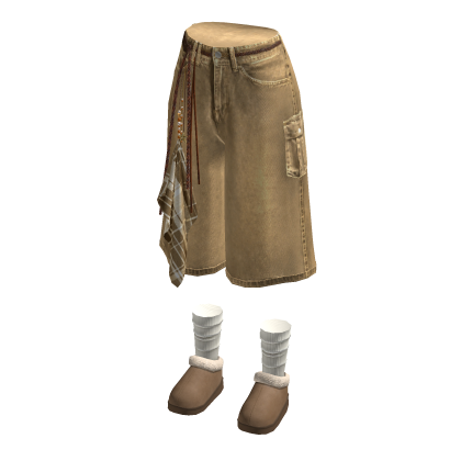 Baggy Cargo Shorts with Side Scarf (Tan)