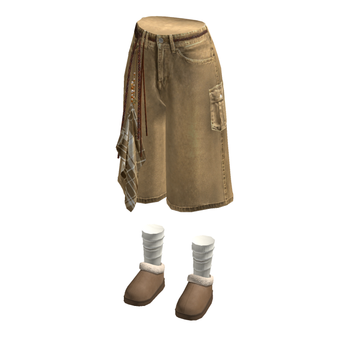 Baggy Cargo Shorts with Side Scarf (Tan)