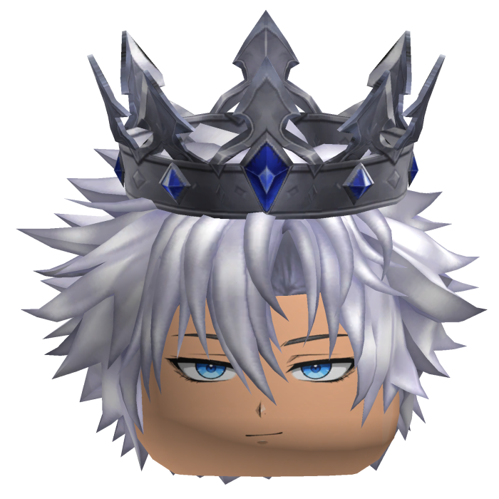 Messy White Hair w/ Silver Blue Gem King Crown 