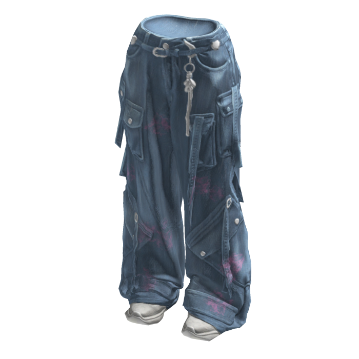 Painted Pink Cargo Jeans with Straps and shoes