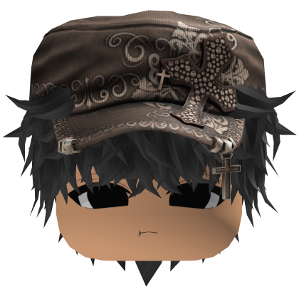 Grey Messy Anime Hair w/ Brown Cadet Cap