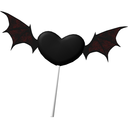 ,, 🖤. black heart red bat wing lollipop