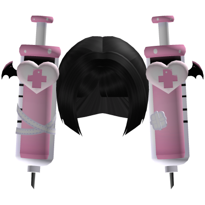 ✚ : black and pink nurse syringe hair Roblox item