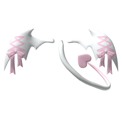 Bat Devil Imp Lace Tail - White Pastel Pink