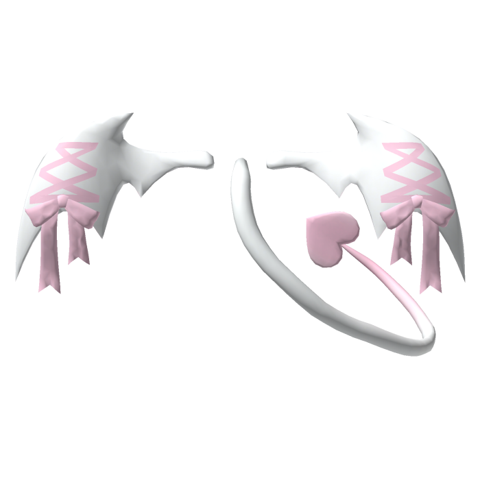 Bat Devil Imp Lace Tail - White Pastel Pink