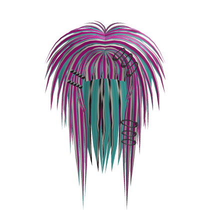 messy long gothic scene emo hair pink cyan cheetah Roblox item
