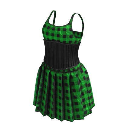 Grunge Flannel Corset Dress (Green and Black)