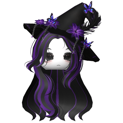 Straight Hair w/ Halloween Witch Hat Black Purple
