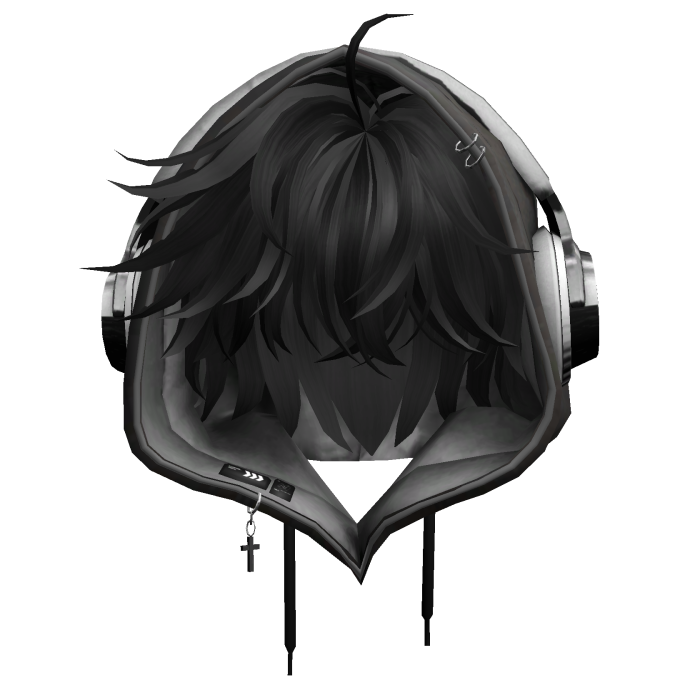 Hoodie w White Headphone Black Hair