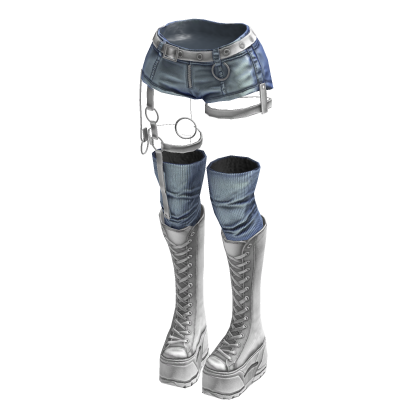 Gothic Emo Y2K Shorts boot straps (LightBlueWhite)