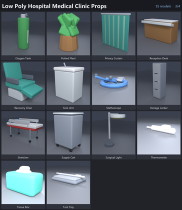 Low Poly Hospital Medical Clinic Props Pack x55 preview 3