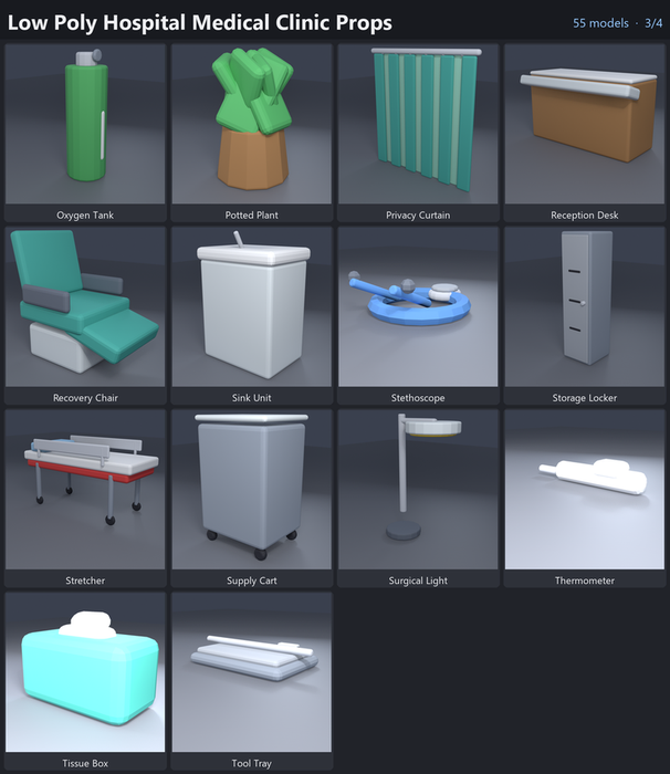 Low Poly Hospital Medical Clinic Props Pack x55 preview 3