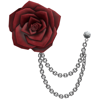 Red Rose Vintage Lapel Pin With Silver Chains