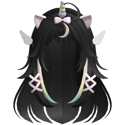 ♡ Kawaii Fluffy Long Black Moe Unicorn Hair 
