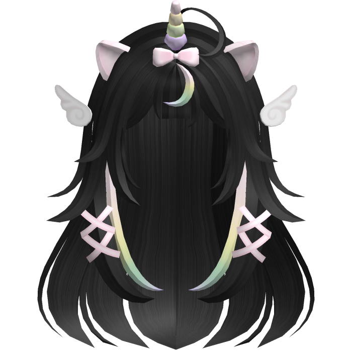 ♡ Kawaii Fluffy Long Black Moe Unicorn Hair 