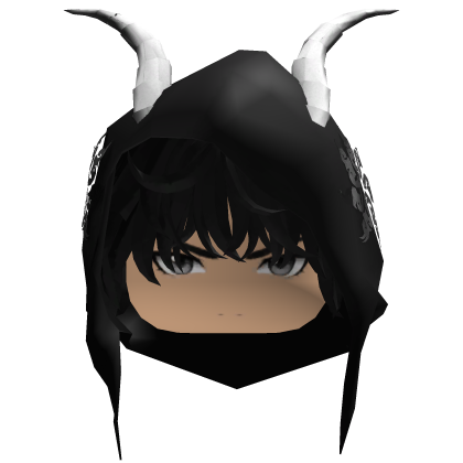 Anime boy messy black hair black/white hood horns Roblox item