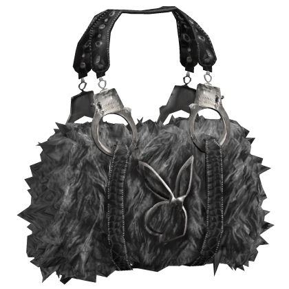 Fluffy Grey Leather Fur McBling Bunny Handcuff Bag