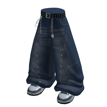 Chain Belt Baggy Pants (blue)