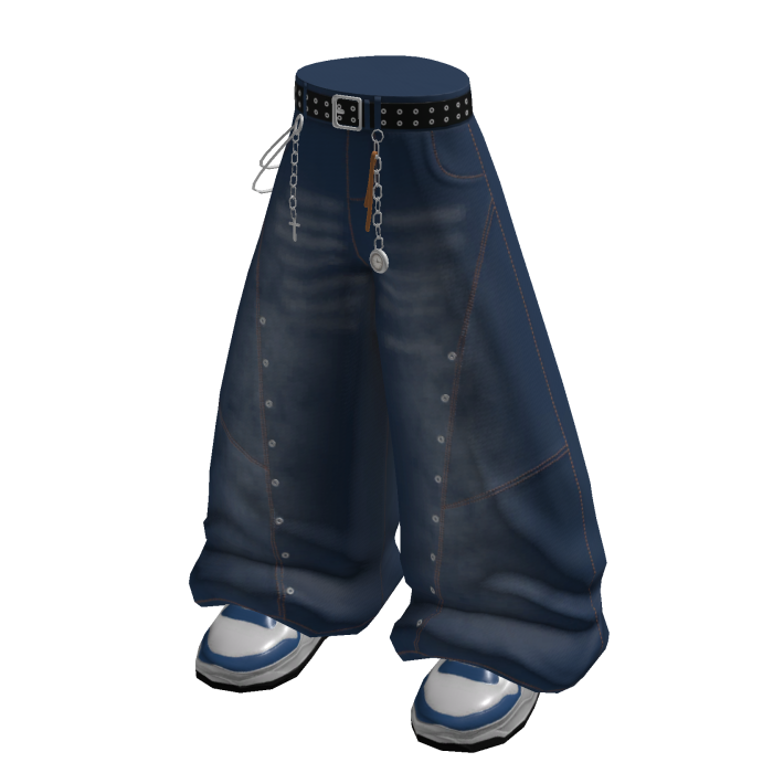 Chain Belt Baggy Pants (blue)